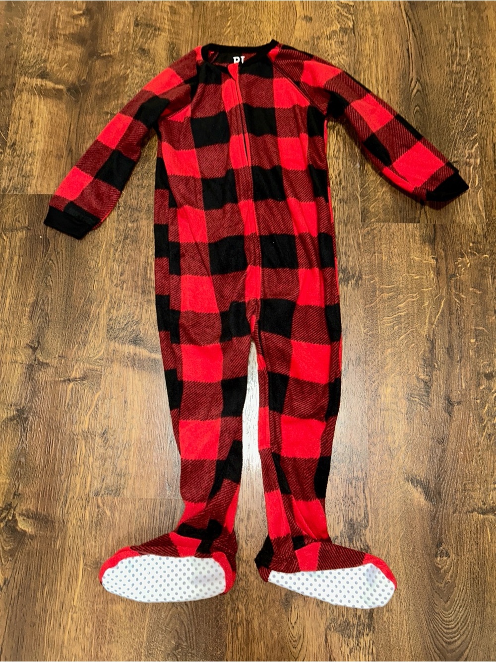 *New* The Children’s Place Fleece Red and Black Buffalo Plaid Footie Pajamas 3T